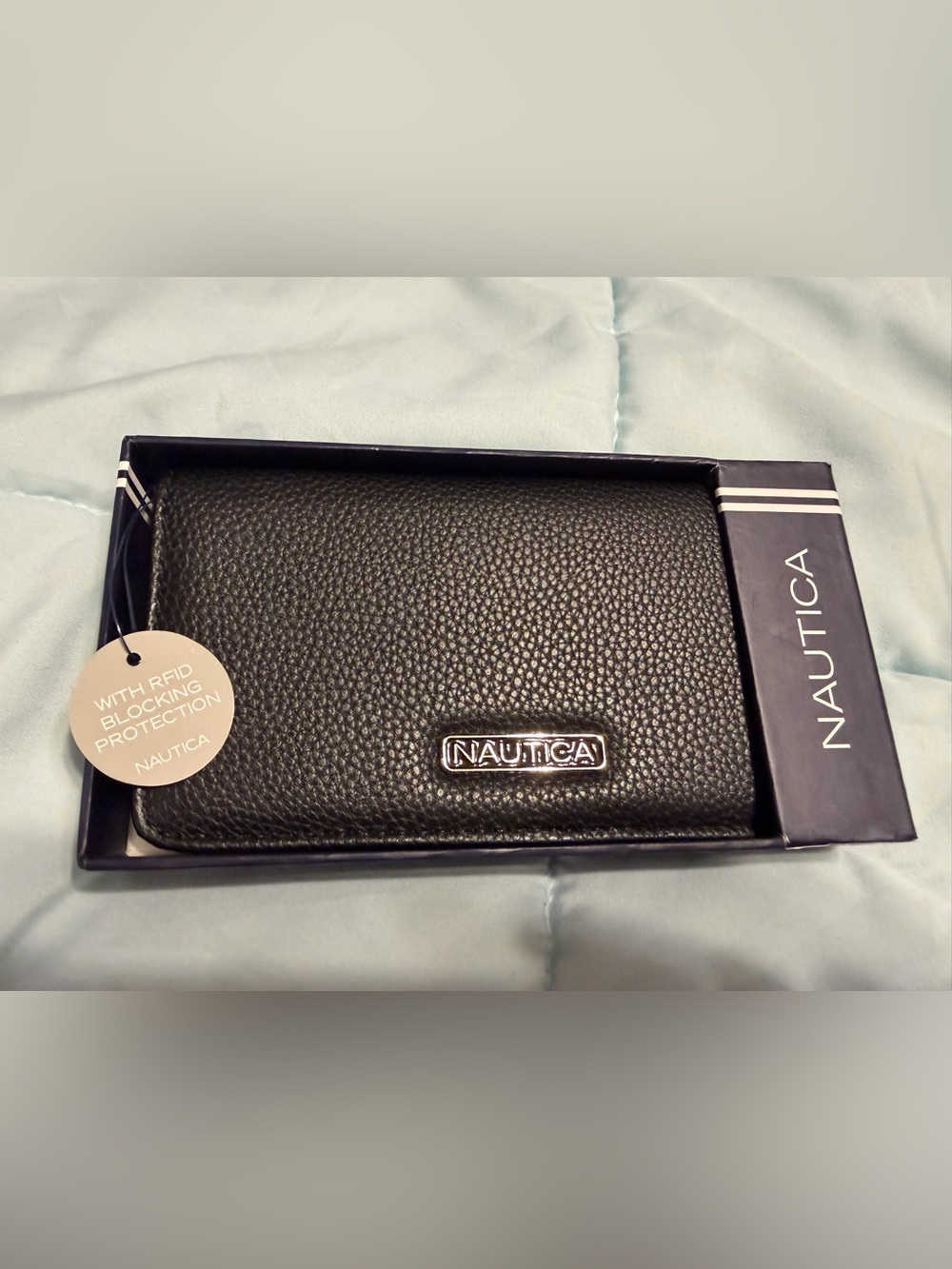 Nautica Black Pebbled Leather Slim Clutch Wallet